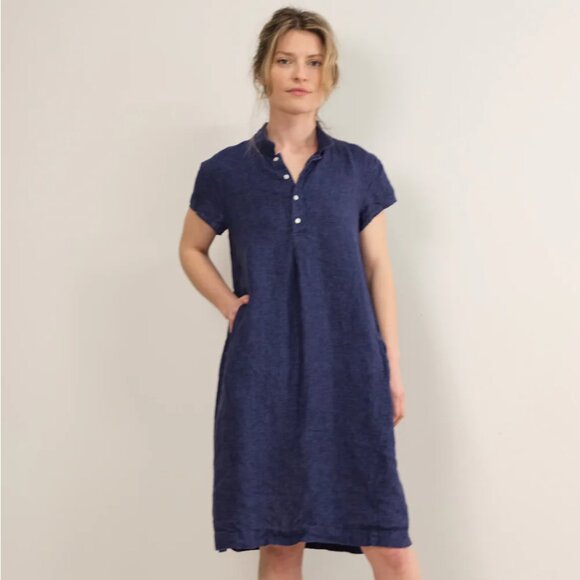 artemesia | Charcoal Gray Linen Collar Dress Large - Picture 5 of 6